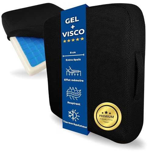 INDESMED | Coussin Ergonomique Gel & Viscoélastique Premium 40x40x8cm – Haute densité, Mémoire de Forme, Prévention des escarres – Housse Lavable, Anti-dérapante – Maison, Voiture & Fauteuil Roulant