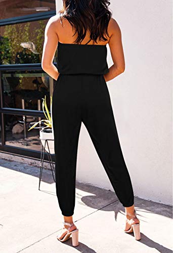 Fixmatti Women Tube Top Romper Jumpsuits Strapless Bandeau Cold Shoulder Solid Outfits Black M #TOP2
