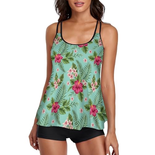 Tankini Manta Ray y Fish para mujer con pantalones cortos y tirantes delgados de baño
