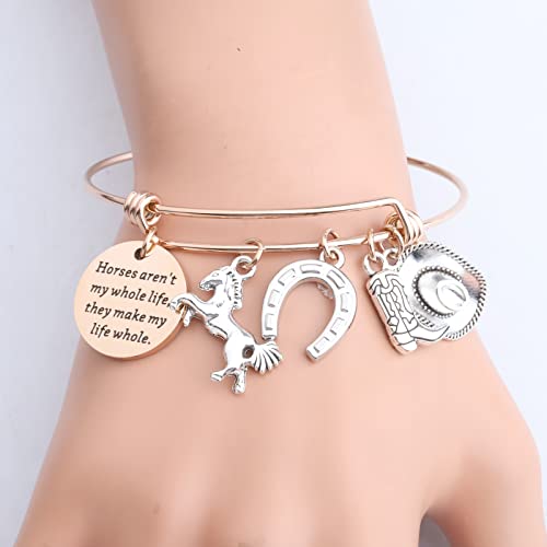 Image of PLITI Horse Charm Bracelet Cowgirl Jewelry Horse Lover Equestrian Gift Horses Aren't My Whole Life They Make My Life Whole Horseshoe Charm Bangle