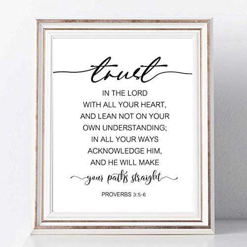 Trust In The Lord With All Your Heart, Bible Quote, Christian Decor, Proverbs 3:5-6, Bible Verse Print, Christian Wall Art, No Frame - 8x10 inch