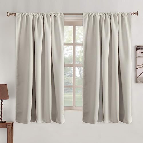 Back Tab Curtains Cream Room Darkening Curtains - Thermal Insulated Window Drapes Short Heavy Duty Soft Rod Pocket Curtain Window Treatments for Nursery Bedroom 2 Panels- Cream Beige-52 W x 63" L