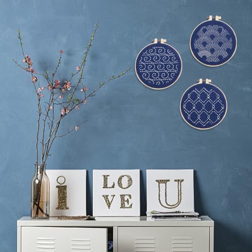 FREEBLOSS Conjunto de 3 kits de bordado Sashiko kit de bordado para iniciantes inclui linha de borda