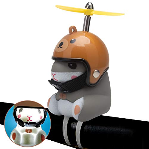 wonuu Duck Bike Bell with Light and Helmet Cute Hamster Bicycle Horn, Dashboard Decoration Hamster Motorcycle Bike Bells Rubber Duck Car Dashboard Decorations