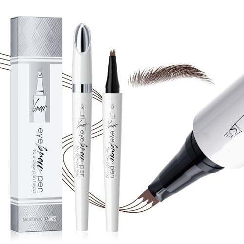Liquid Eyebrow Pencil - Tattoo Eyebrow Pen with Fork-Tips Long-lasting Waterproof Eyebrow Pen and Smudgeproof Brow Pen for Naturally Defined Eyebrows (02# Dark Brown)