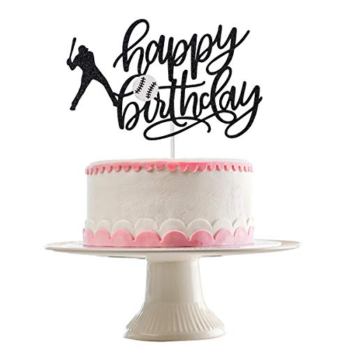 Black Glittery Baseballs Happy Birthday Cake Topper- Birthday Party Decorations,Birthday Cake Decor,1st Birthday