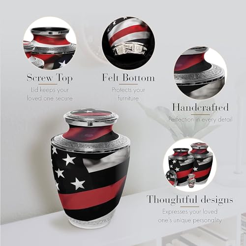 Image of Red Line Flag Cremation Urns for Human Ashes Adult Man & Urns for Ashes