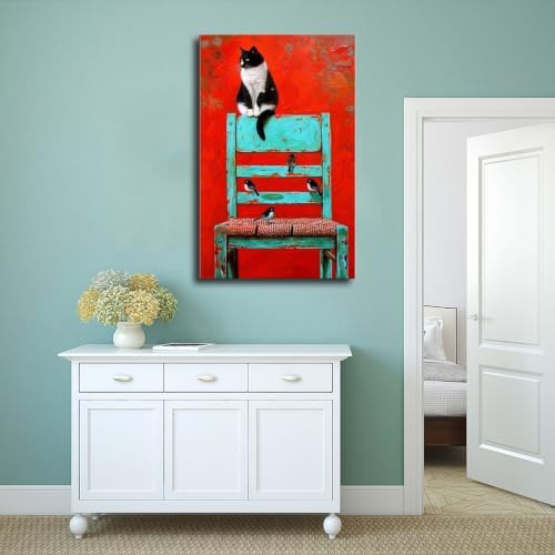 Affiche chat et oiseau pour raviver un mur blanc et triste