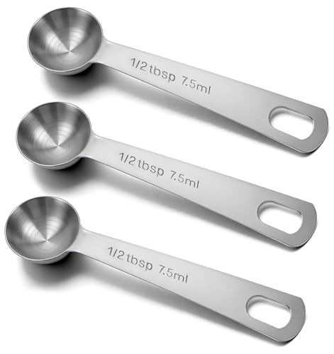 1/2 Tablespoon Measuring Spoon, 3PCS Measuring Spoons Stainless Steel 7.5ml Metal Spoon for Baking Cooking Coffee Spices Precise Measurement