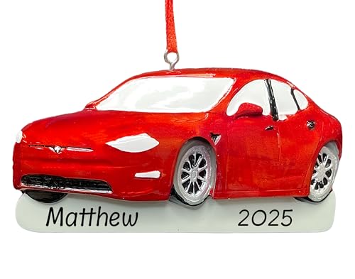 Personalized Electric Car Christmas Ornament 2025 | Custom Red Electric Automobile Ornament for Christmas Tree | First Car Owner, New Driver Gift
