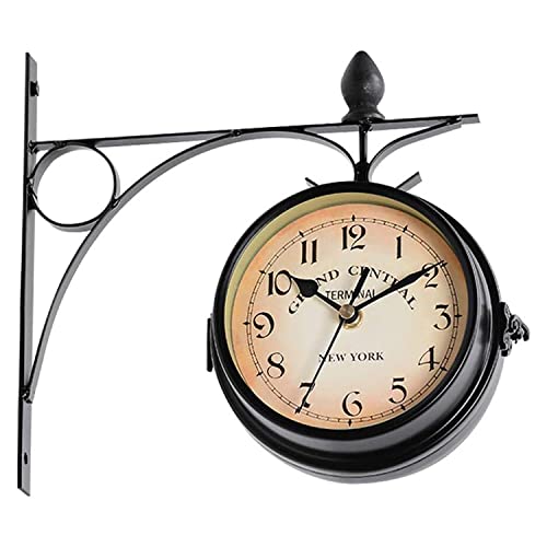 Funvalley Surperfect Retro Double-Sided Wall Clock, Double-Sided Wall Clock Station Retro Dial With Stem Fixing Pendulum For Indoor And Outdoor Home Garden Diameter: 4.7"/12Cm #TOP5