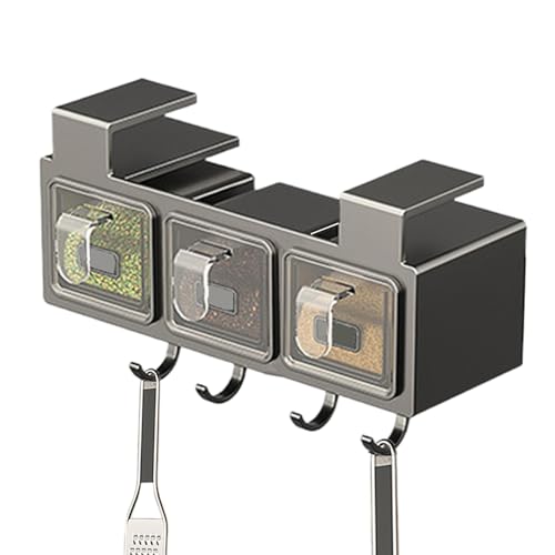 Juego de recipientes de sal de azúcar | Contenedor de condimentos para condimentos | Organizador de caja de condimentos de cocina con ganchos, contenedor de azúcar y sal para cereales, azúcar,