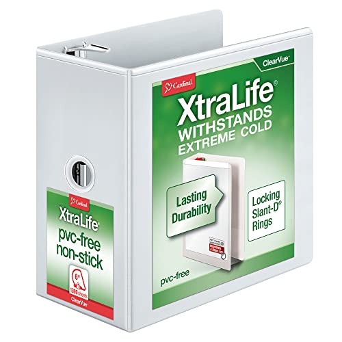 Cardinal® Xtralife Clearvue Nonstick Locking Slant D-Ring Binder, 6" Rings, 55% Recycled, White #TOP16