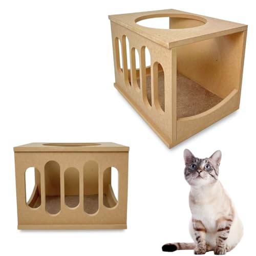 Nicho Para Gatos MDF CRU 15mm REFORÇADO Frente Wave Montado com Carpete Casa para Gatos (Carpete Marrom)