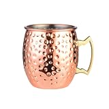 Taza en cuivre Mule de Moscou – Taza de cóctel martelée 530 ml avec poignée ergonomique | Gobelet en cuivre fait main pour boisson froide, fête, bière, vodka, gin tonic, cadeau élégant