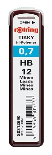 ROtring Tikky Hi-Polymer Lead Refills, 0,7 mm, B (12 przewodów), HB (12 przewodów), 2B (12 przewodów)