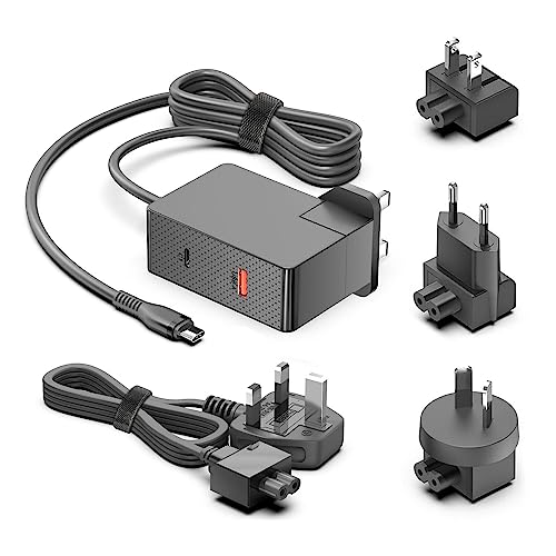 100W GaN USB C Charger, HKY USB-C USB-A 3 Ports Fast Charging Power Adapter Compatible with MacBook Pro/Air, iPad, iPhone, Galaxy S23, Pixel 7, Dell XPS 15 17 HP ASUS UX482 LG gram with 4 Travel Plugs