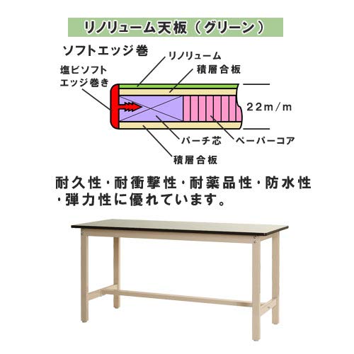 スチールラックのキタジマ 作業台 リノリューム天板 幅180×奥行75×高さ74cm ベイジュ 300kg/段 [3]