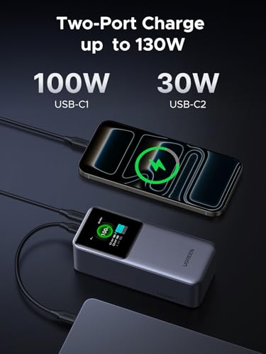 UGREEN Nexode Power Bank 20000mAh 130W Portable Charger 72Wh PD Fast Charging 3-Port USB C Battery Pack with TFT Smart Display for MacBook/iPad/iPhone 17/16/Samsung S26 and More - Image 6