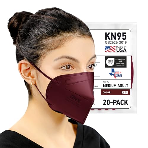 AccuMed BNX KN95 Face Mask Made in USA KN95 Mask Disposable Particulate Protective Mask GB2626-2019 Protection Against Dust Pollen and Haze (20 pcs) (Earloop) (Model: E95M) Red