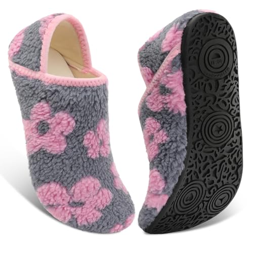 Fires Curly Fur House Slippers for Women – Soft Lightweight Slip-On Shoes with Non‑Slip Rubber Sole (Sizes 8‑9 Women, 6.5‑7.5 Men)