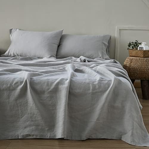 Simple&Opulence 100% Linen Pillow Cases 2 Pack, Luxury Hypoallergenic Breathable Pillow Cover with Envelope Closure, Standard Size Pillowcases with Embroidery, 50 x 75 cm,Grey