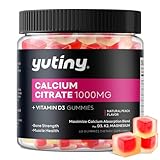 Yutiny Calcium Citrate Filled Gummies, Extra Absorption Calcium Citrate 1000mg with Vitamin D3, K2 & Magnesium, Chewable Supplement for Bone, Muscle Health, 60 Count
