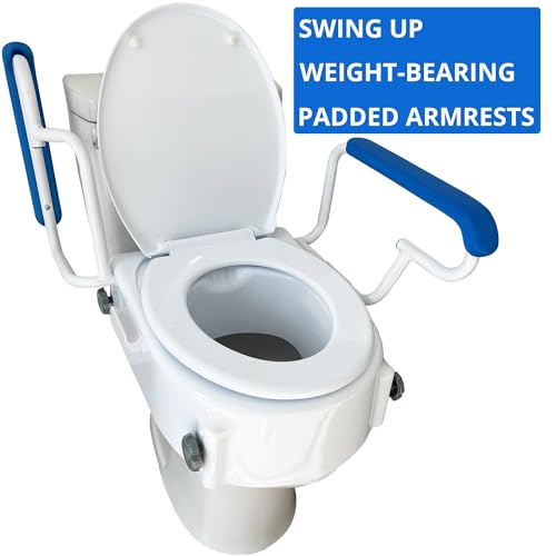 Platinum Health PerfectHeight™ Raised Toilet Seat with Arms. Adjustable Height Now and The Future. Integrated Clean-Funnel. Never Loosens