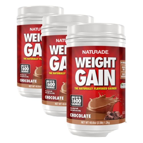 Image of Naturade All Natural Weight Gain Drink Mix - Gluten Free, Delicious Taste, 1600 Calories per Serving - Mass Gainer w /Carbohydrates & Protein - Chocolate, 40.6 Ounce (24 Servings) (Pack of 3)