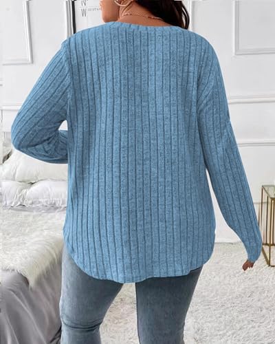Image of Doweha Women Plus Size Fitted Sweaters Fall Winter 2025 Cute Pullover V Neck Knit Sweater Long Sleeve Basic Tops Shirt Jumper