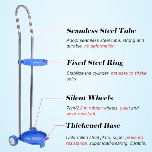 Genérico Soporte para Cilindros de Gas/transportador de Tanques de oxígeno. Carro para Cilindros de Acero Inoxidable para clínicas y Laboratorios. Estante rodante para Cilindros de Gas con 2 Ruedas.