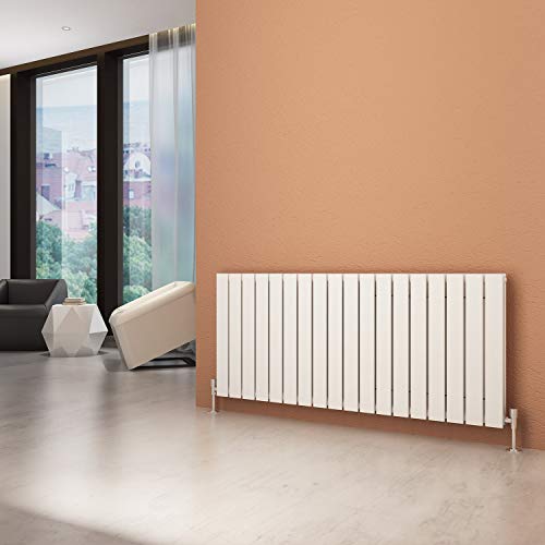Image of ELEGANT 600 x 1360 mm White Column Horizontal Designer Radiators Double Flat Panel Horizontal Radiator, Modern Central Heating Space Saving Radiators