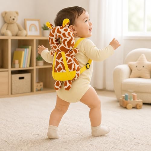 Image of GLUN Baby Head Protector Backpack, Pack of 1 Cute Giraffe Soft Cushioning, Adjustable Shoulder Belt, Head Protection Back for 6-18 Month Toddler Kids