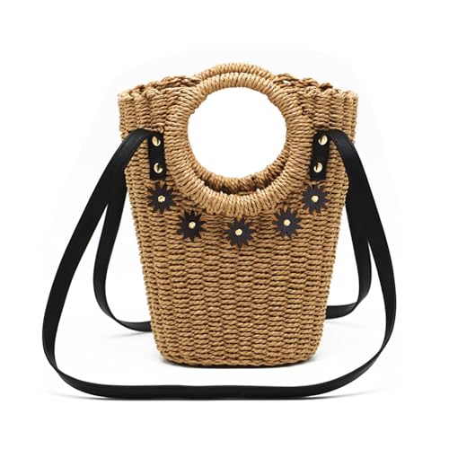 Small Beach Purse Straw Bag Vacation Handbags Summer Woven Straw Purse Tote Bucket Shoulder Bag Cute Purses For Women