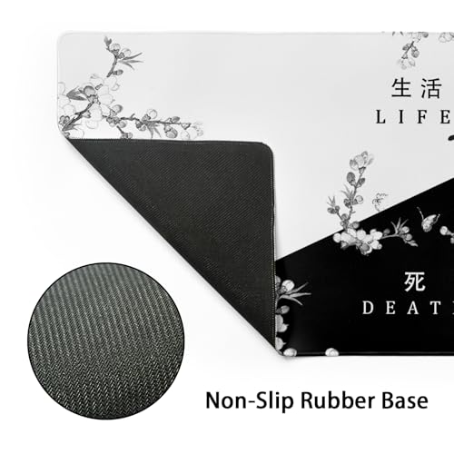 XXL Large Gaming Mouse Pad,Japanese Sakura Death Life Extended Desk Pad Non-Slip Rubber Base 35.4x15.7in
