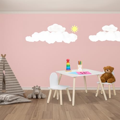 Relaxdays Mesa y 2 Sillas Infantiles, 3 Piezas, Mobiliario para Niños y Niñas, Set de Muebles Dormitorio, Blanco/Natural - imagen 3