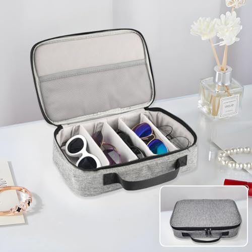Image of Adjustable Slot Glasses Holder for Men Women,Travel Organizer Bag for Watch Jewelry Portable Sunglasses Organizer Cases Eyeglasses Storage Bag for Multiple Pairs with Cleaning Cloth