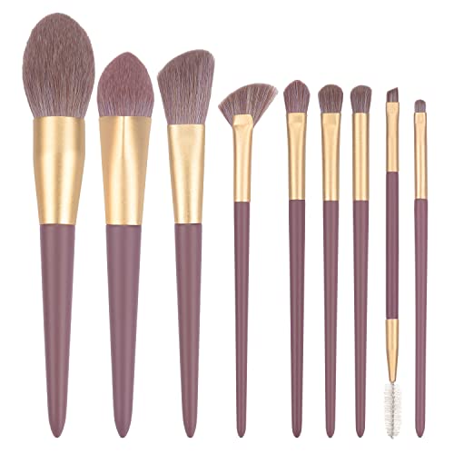 Jesslab 9Pcs Makeup Brushes Set, 9 Pieces Wooden Handle Makeup Face Eyeshadow Brush Kit For Foundation Highlight Contour Eyeshadow Brows, Synthetic Bristles, Purple #TOP5
