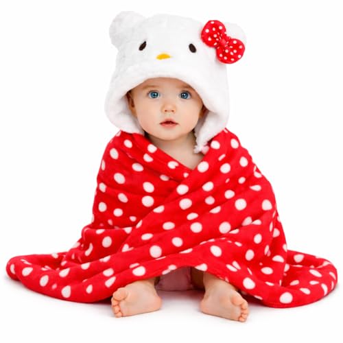 Image of First Kick New Born Baby Blanket Pack of Super Soft Bathrobe Wrapper Bath Towel for Boys, Girls, Babies (Red Polka, Length 82 cm x Width 82 cm, 0-12 Months)