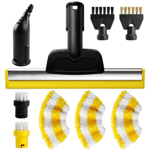 9-Piece Steam Cleaner Accessory Set for Karcher SC1 SC2 SC3 SC4 & SC5 Includes Window Nozzle Concentrated Nozzle 2 Round Brushes 2 Flat Brushes and 3 Microfibre Towels