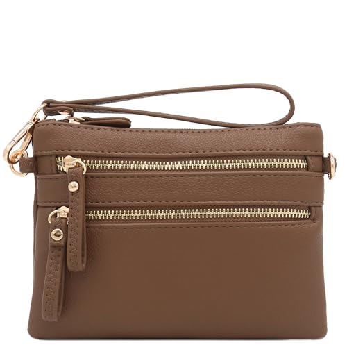 Image of FashionPuzzle Multi Zipper Pocket Small Wristlet Crossbody Bag