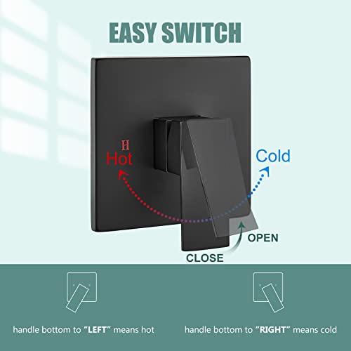 Heyalan Bathtub Shower Faucet Set,6-Inch Square Showerhead Shower Trim Kit Single-Handle Shower System with Tub Spout,Shower Head and Handle Set Male Thread Rough-in Valve,Matte Black