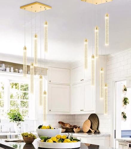 Image of Mini Chandelier Crystal Pendant Lights for Kitchen Island Modern LED Dimmable Ceiling Handing Lighting Adjustable Flush Mount Ceiling Light for Dining Room Bedroom Foyer