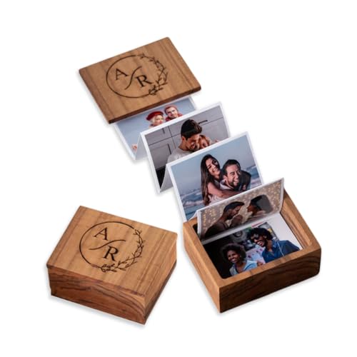 Caja de fotos personalizada de nogal – Caja de madera extraíble para fotos, álbum de fotos para parejas, estuche de recuerdo, marco personalizado sorpresa para novio, regalo romántico para aniversario