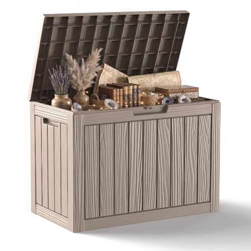 Image of 55 Gallon Outdoor Storage Box Waterproof, UV Resistant Resin Deck Box for Patio Furniture, Outside Storage Box for Garden Tools, Patio Cushions, Grey