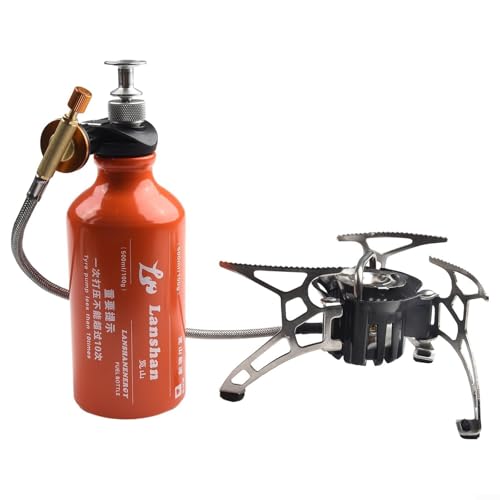 ArtHoval Portable Camping Stove Kit, 500ml Fuel Bottle Foldable Multi-Fuel for Diesel Kerosene Gas with Pump Aluminum Alloy Stainless Steel