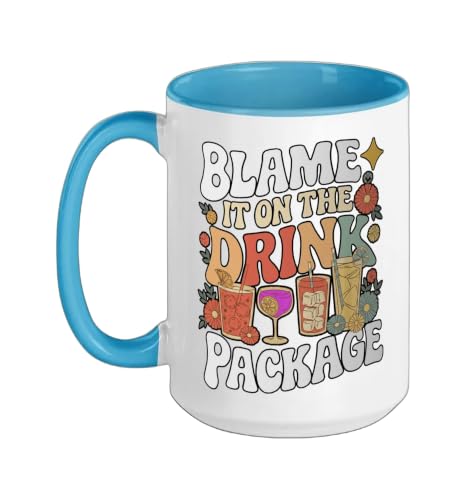 Retro Blame It On The Drink Package Cruise Ship Vacation Ceramic Mug, Blue/White, 15oz