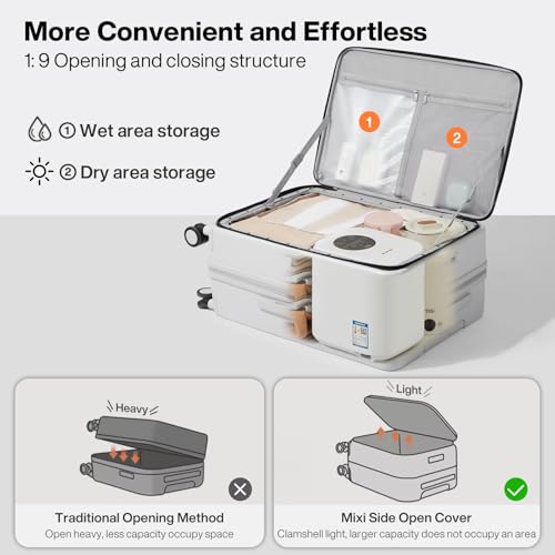 mixi 24 Inch Large Expandable Checked Luggage PC Hard Shell Suitcase Top Opening Rolling Travel Suitcases with Spinner Wheels & TSA Lock, Smoke White3