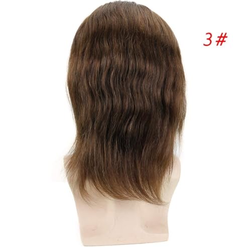 Men's Toupee 30 cm długi system zastępczy z prawdziwych włosów, francuski front koronkowy, męski tuupet, delikatne mono i podstawa PU