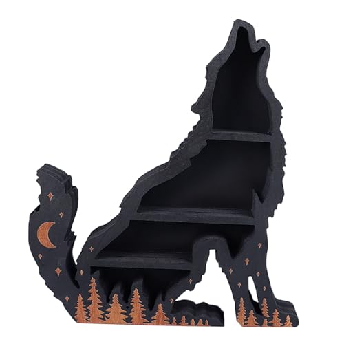 AKLOSIPY Estante de Exhibición de Madera Multicapa para el Hogar, el Dormitorio y la Sala de Estar, Estante Decorativo con Diseño de Lobo, Ideal para Exhibir Coleccionables (Lobo a la
